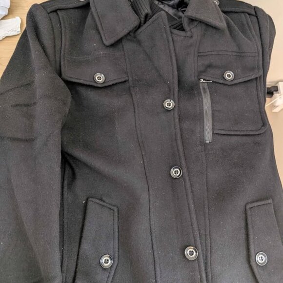 Men's Winter Pea Coat Large Slim Fit Single Breasted Short Jacket Woolen Blend - Picture 5 of 6